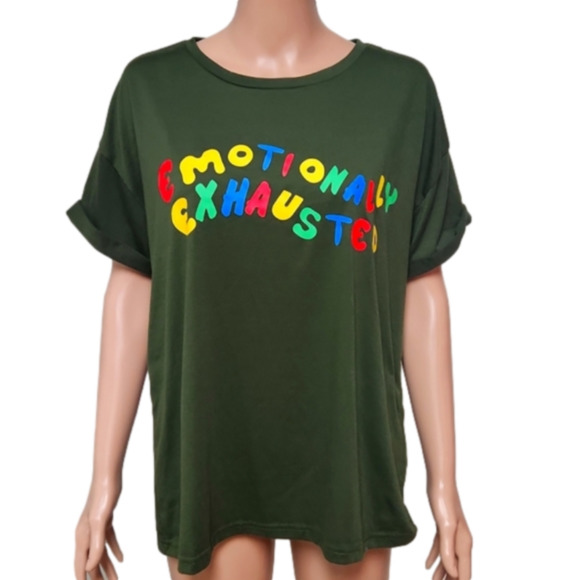 shein curve Tops - SHEIN curve Emotionally exhausted woman's T-shirt (code-0039)